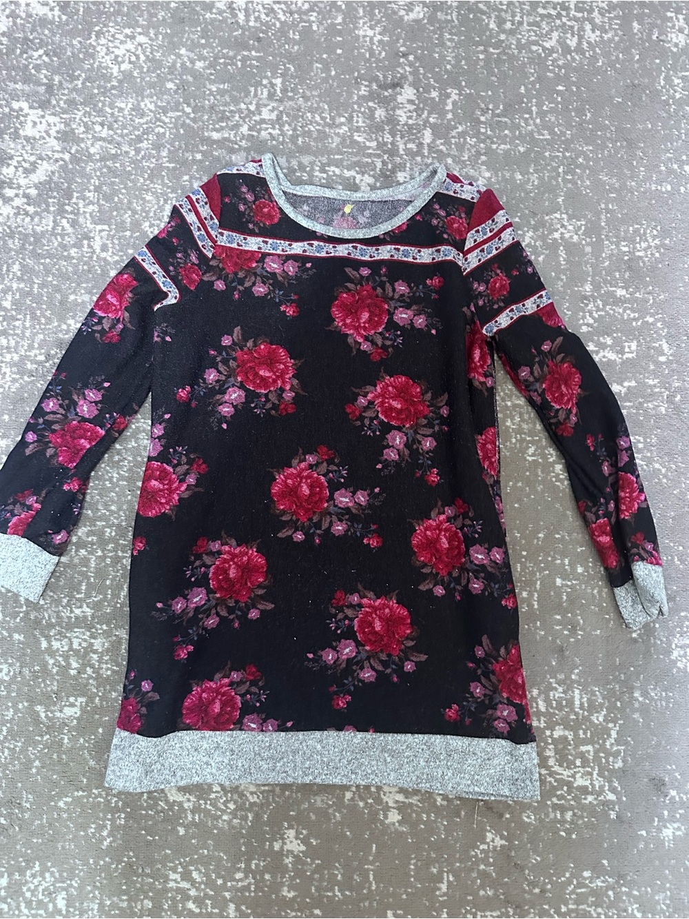 Girls' Black Floral Long-Sleeve Dress with Pink Roses